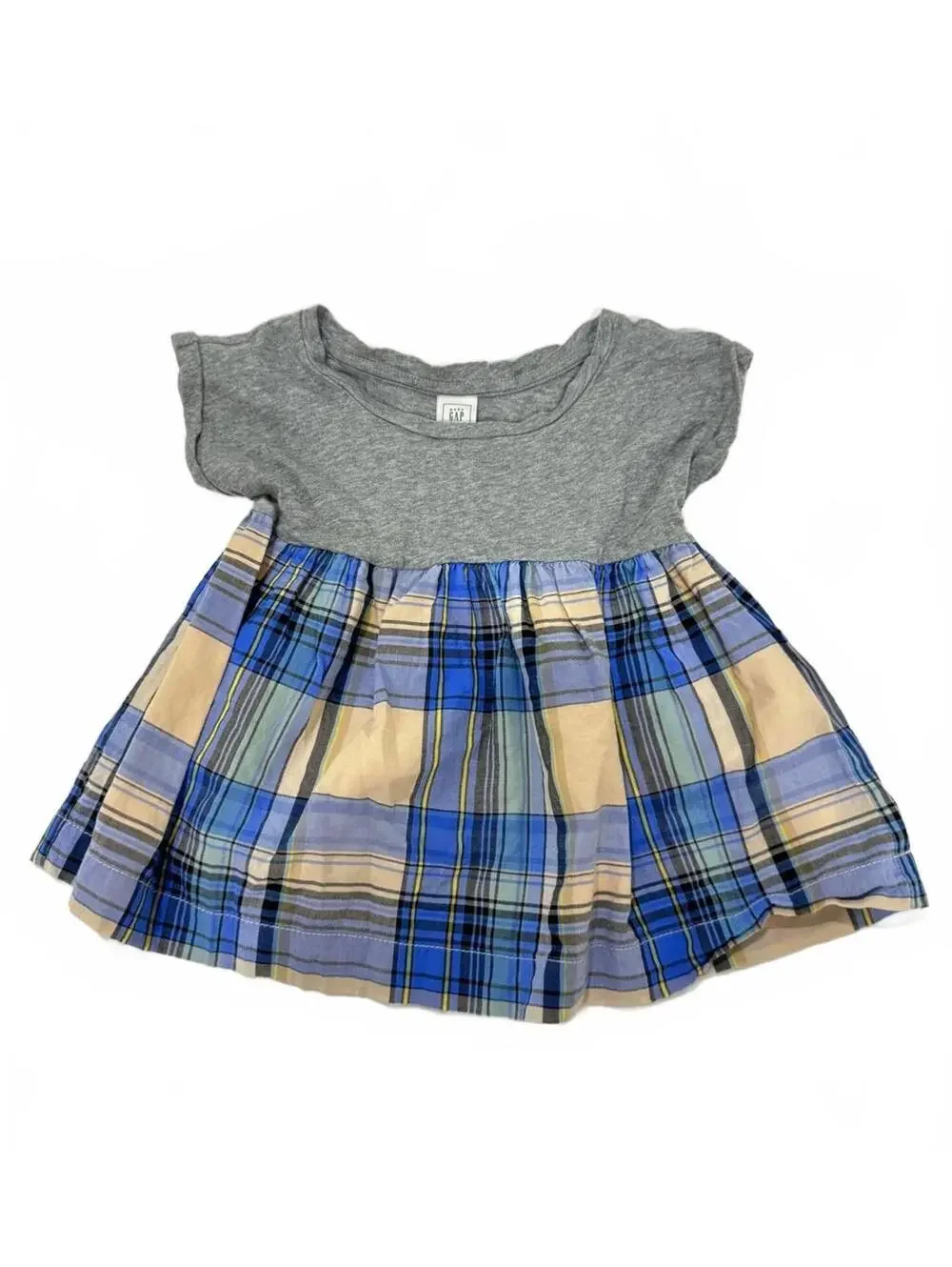 Baby Gap Plaid Babydoll Lined Top Blue Gray 18-24M